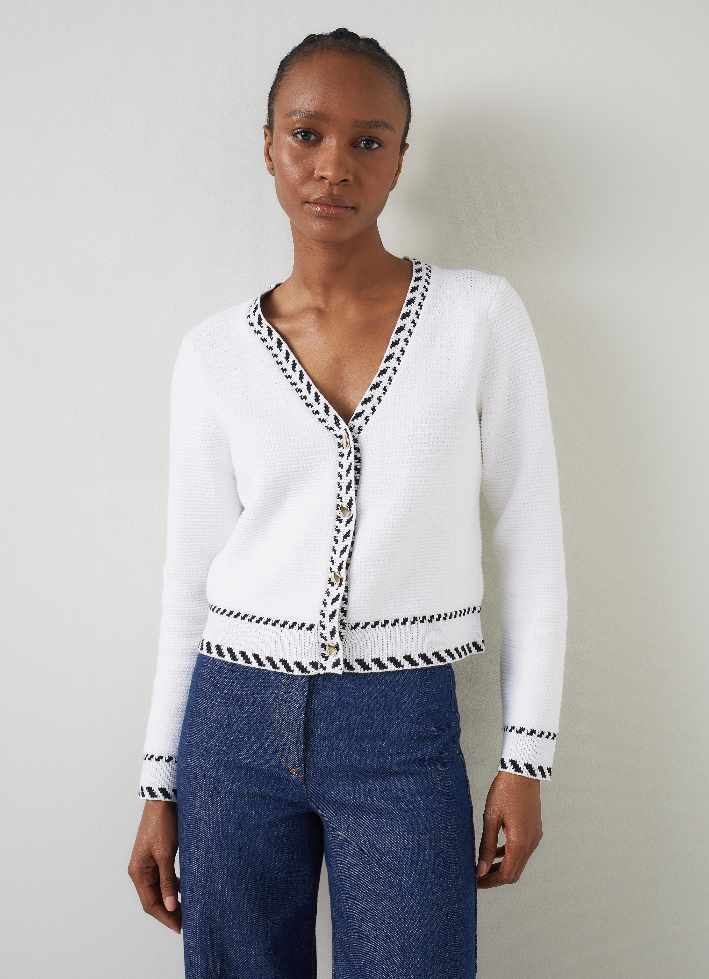 River Cream & Black Boxy Textured Cardigan | Cardigans | L.K.